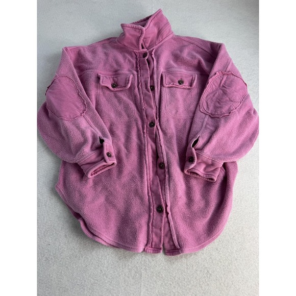 Free People Jackets & Blazers - Free People Jacket Womens Small Pink Fleece Button Shacket Pockets Collared